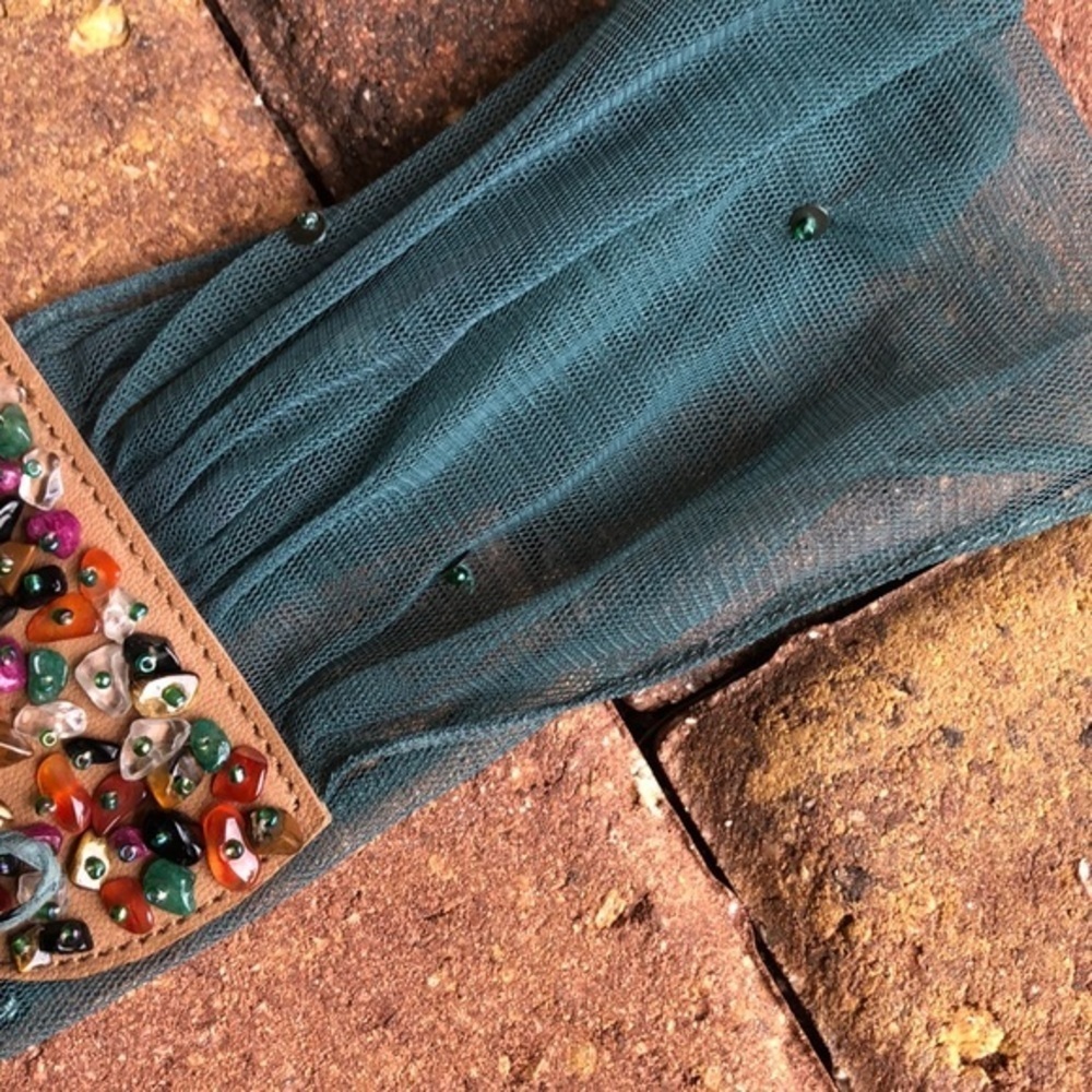 Vintage unique teal faux leather embellished belt - Picture 7 of 10